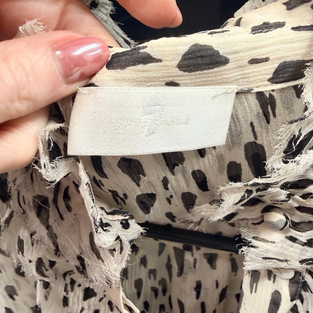 7 For All Mankind Black and Cream Ruffled Blouse - Picture 2 of 3